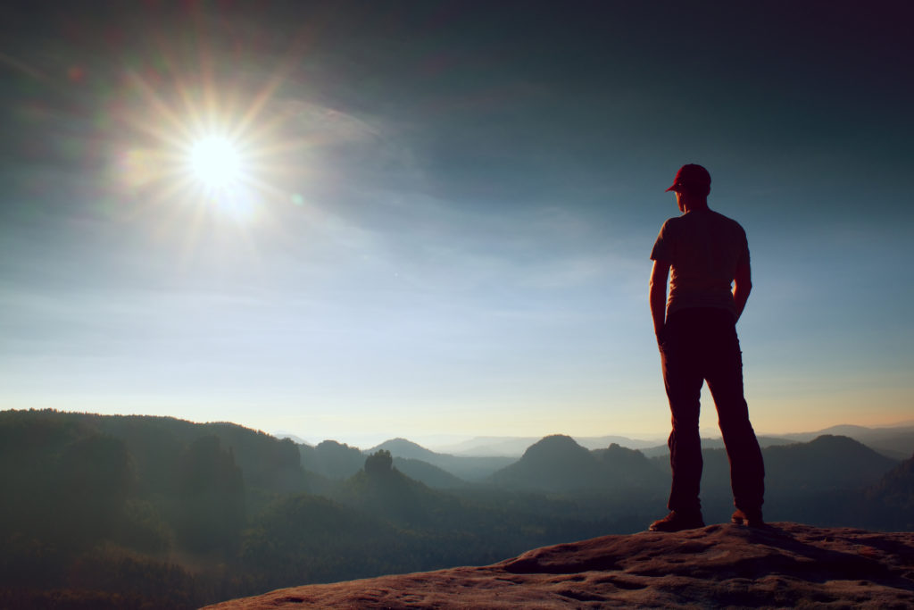 Alone man watch over misty morning valley. Beautiful moment | Powerful ...